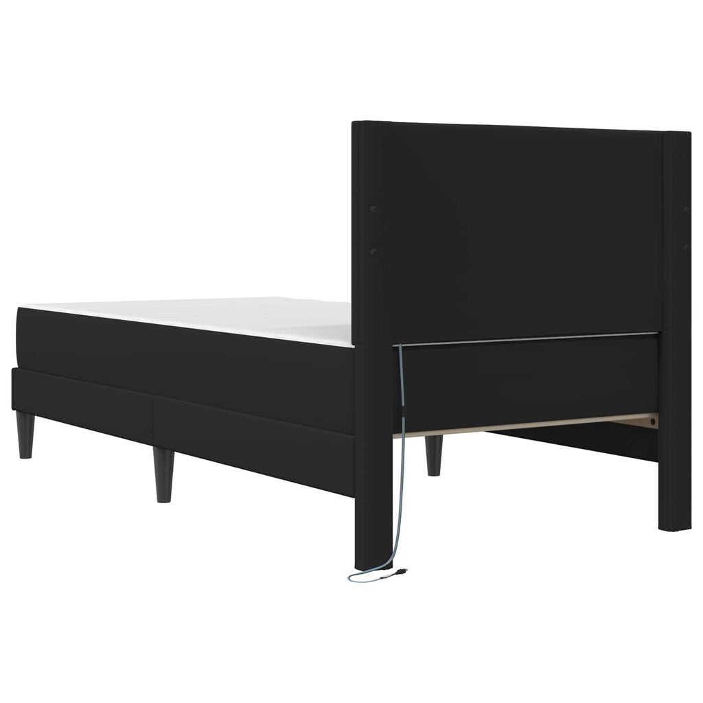 vidaXL Ramka łóżka z paskami LED Czarny 90 x 190 cm Ekoskóra