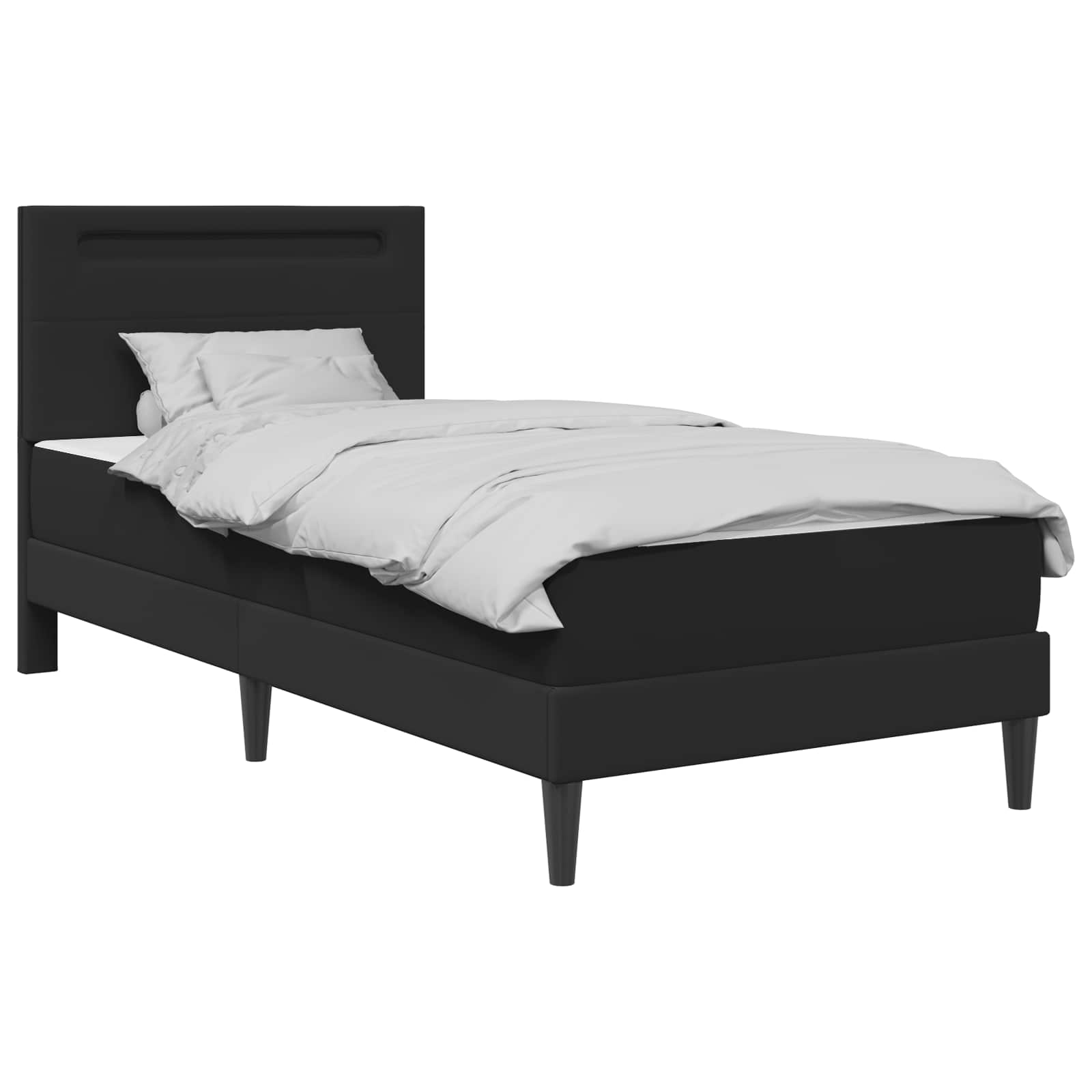 vidaXL Ramka łóżka z paskami LED Czarny 90 x 190 cm Ekoskóra