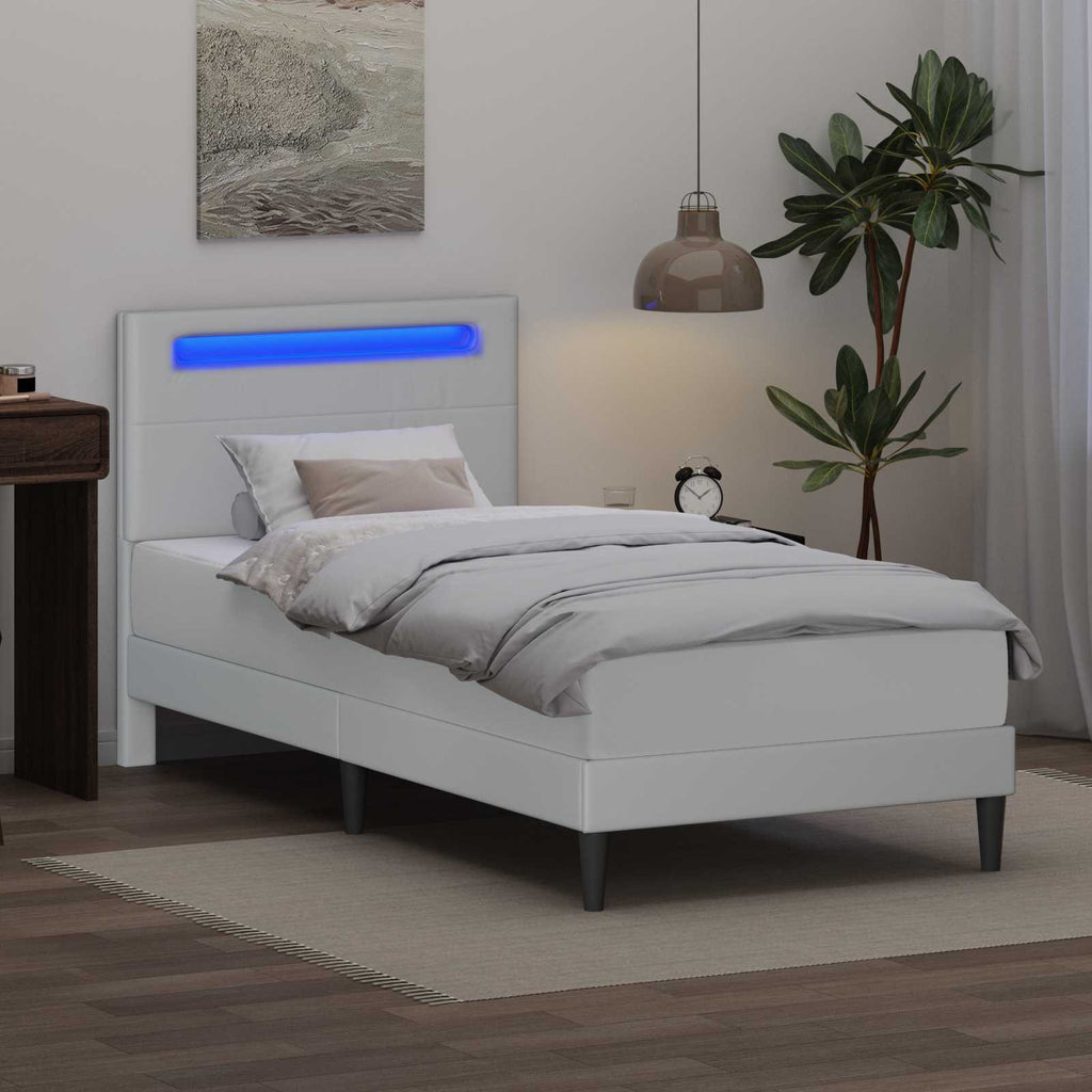 vidaXL Ramka łóżka z paskami LED Biały 90 x 190 cm Ekoskóra