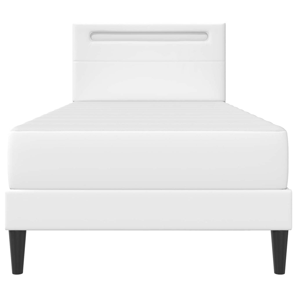 vidaXL Ramka łóżka z paskami LED Biały 90 x 190 cm Ekoskóra
