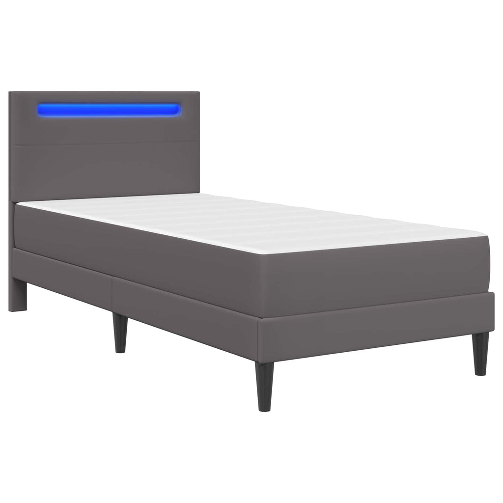 vidaXL Ramka łóżka z paskami LED Szary 90 x 200 cm Ekoskóra