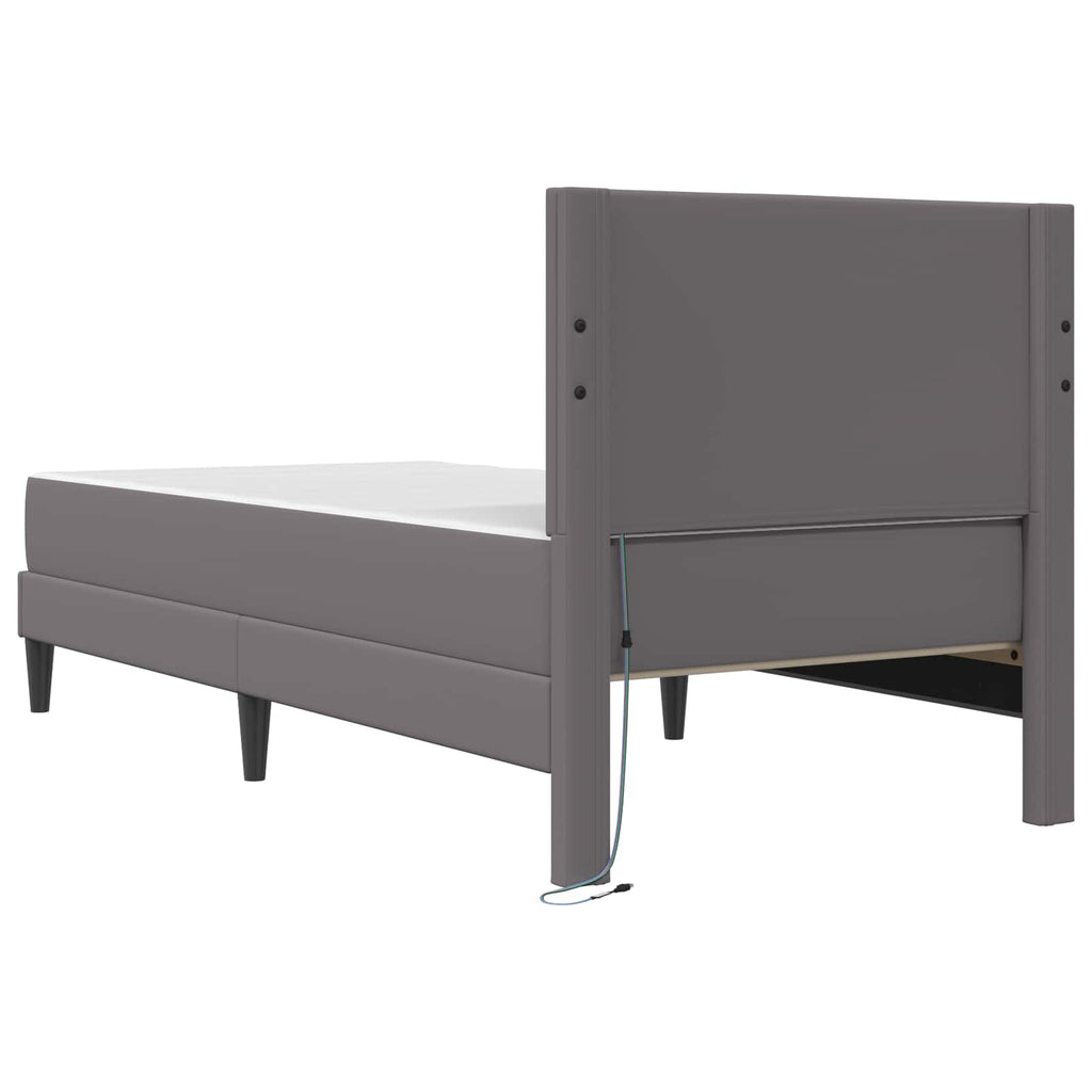 vidaXL Ramka łóżka z paskami LED Szary 90 x 200 cm Ekoskóra