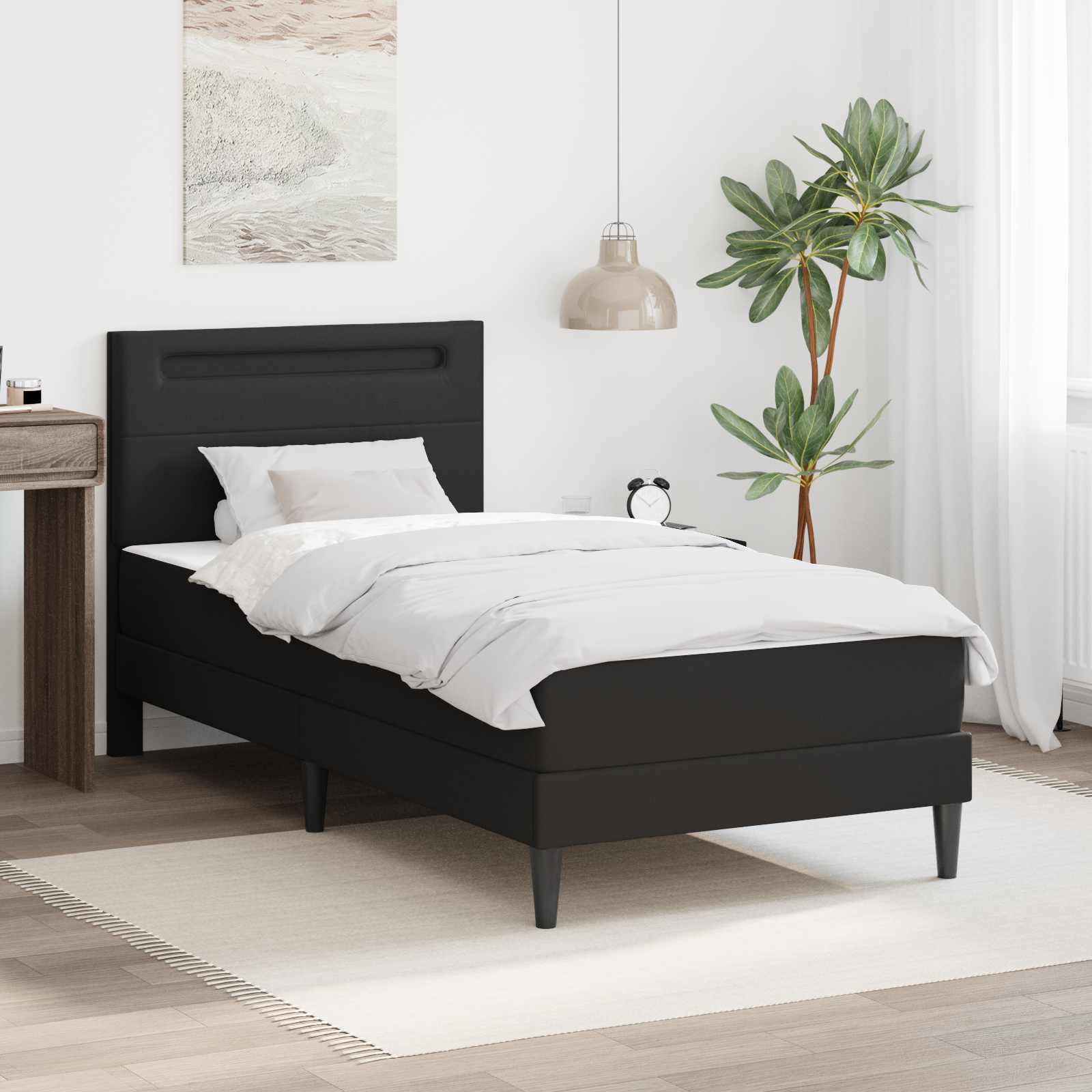 vidaXL Ramka łóżka z paskami LED Czarny 90 x 200 cm Ekoskóra