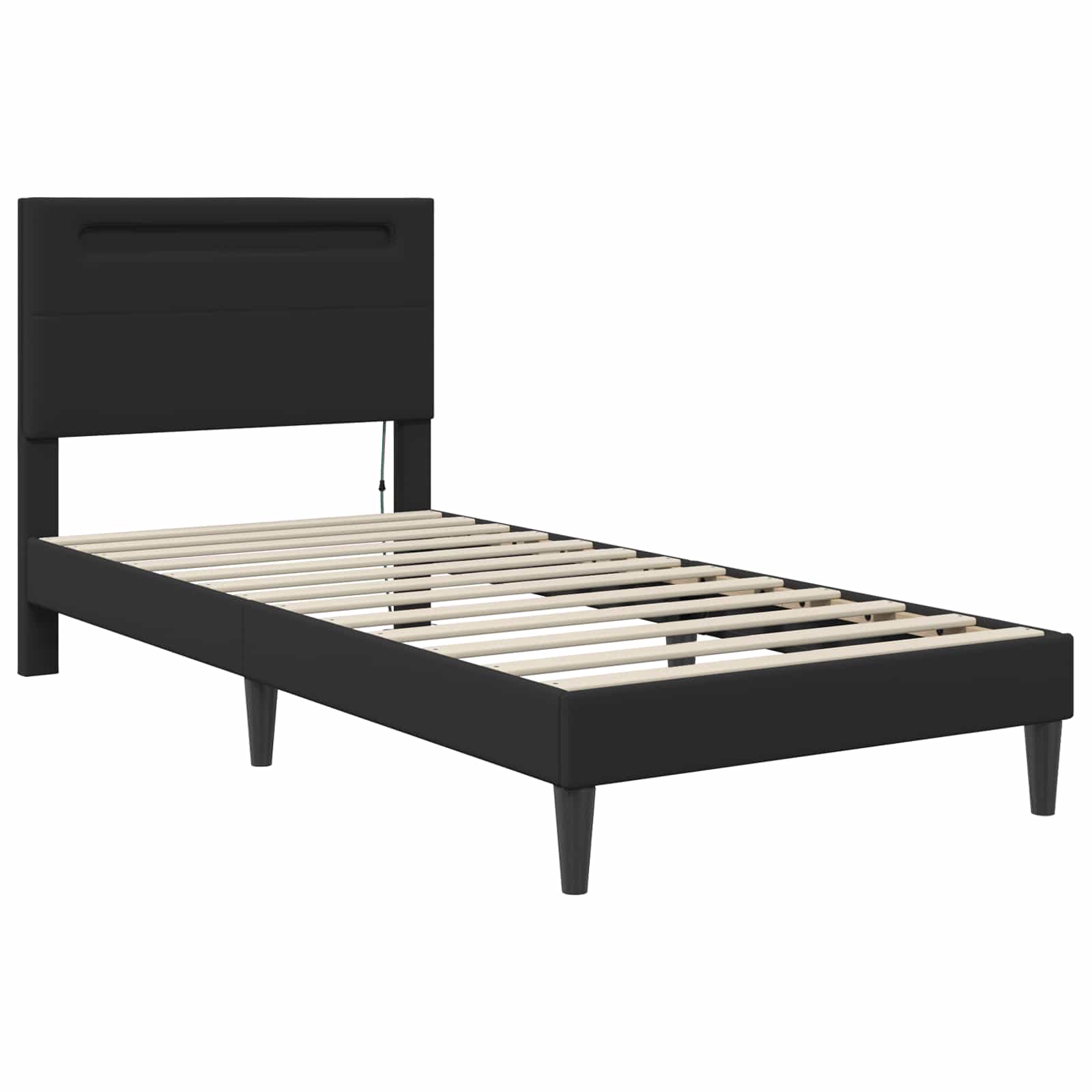 vidaXL Ramka łóżka z paskami LED Czarny 90 x 200 cm Ekoskóra