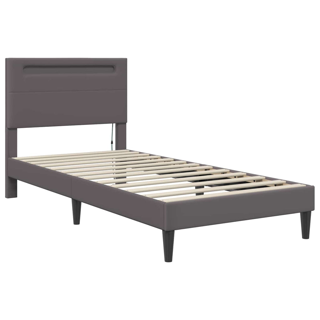 vidaXL Ramka łóżka z paskami LED Szary 100 x 200 cm Ekoskóra