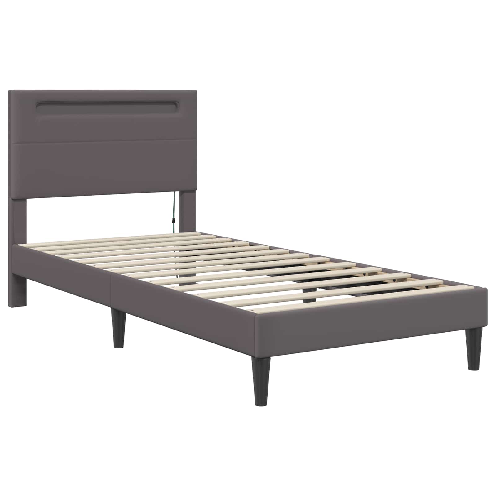 vidaXL Ramka łóżka z paskami LED Szary 100 x 200 cm Ekoskóra