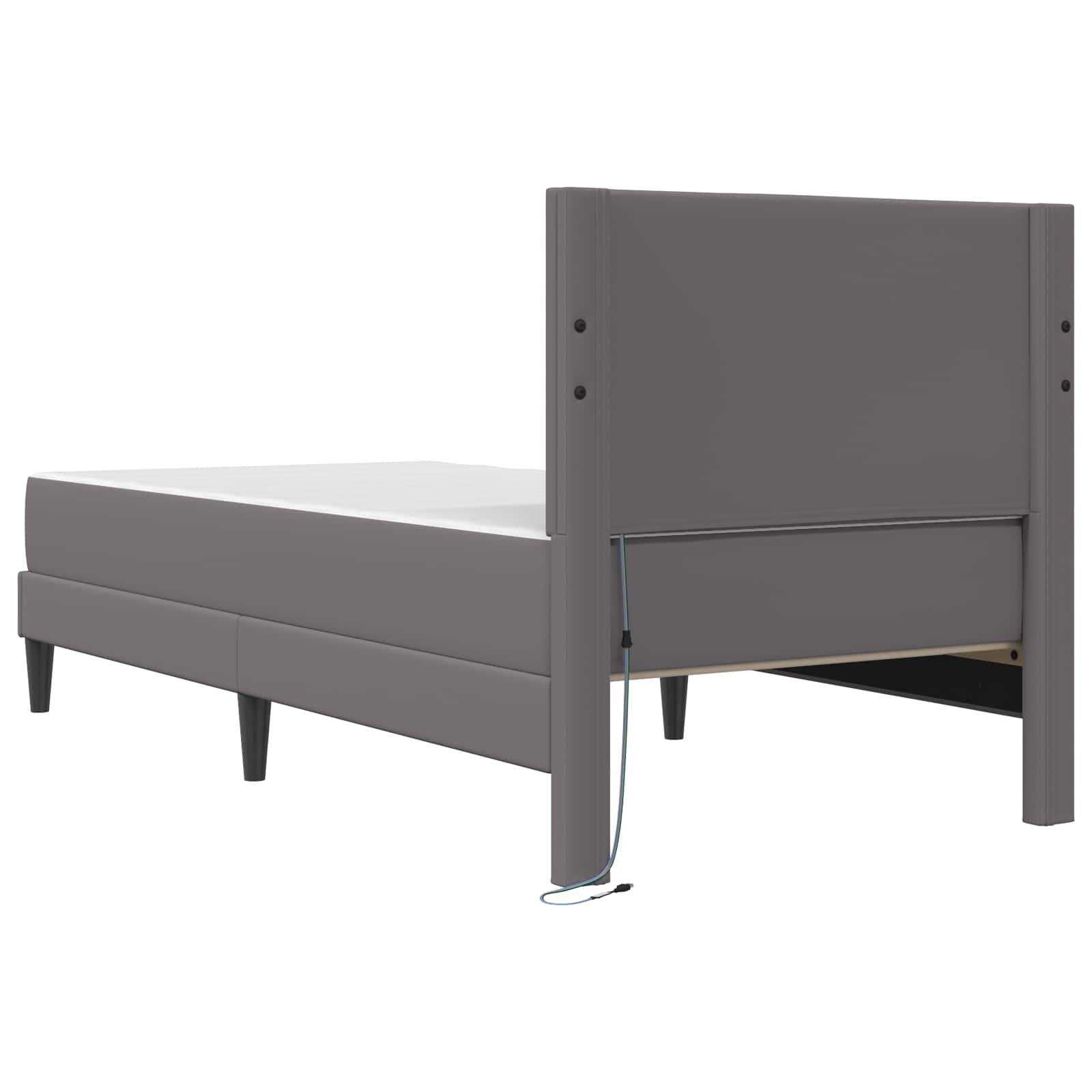 vidaXL Ramka łóżka z paskami LED Szary 100 x 200 cm Ekoskóra