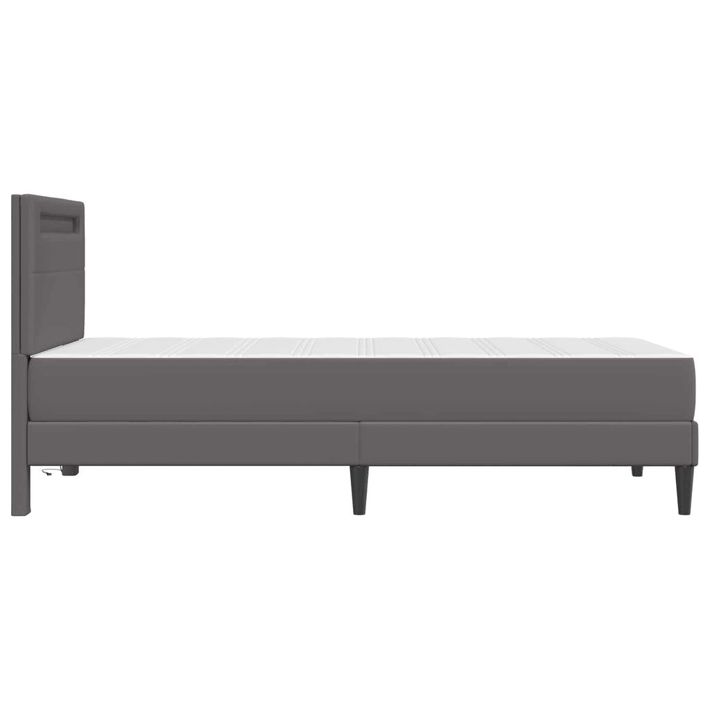 vidaXL Ramka łóżka z paskami LED Szary 100 x 200 cm Ekoskóra