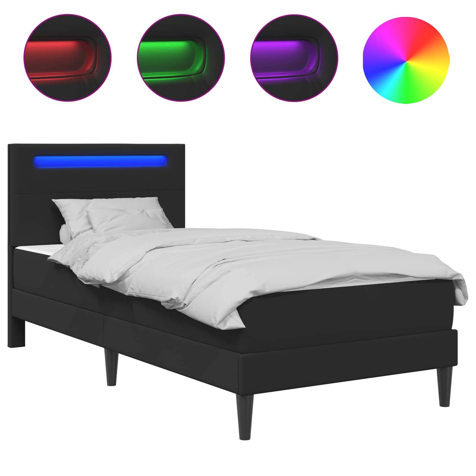 vidaXL Ramka łóżka z paskami LED Czarny 100 x 200 cm Ekoskóra
