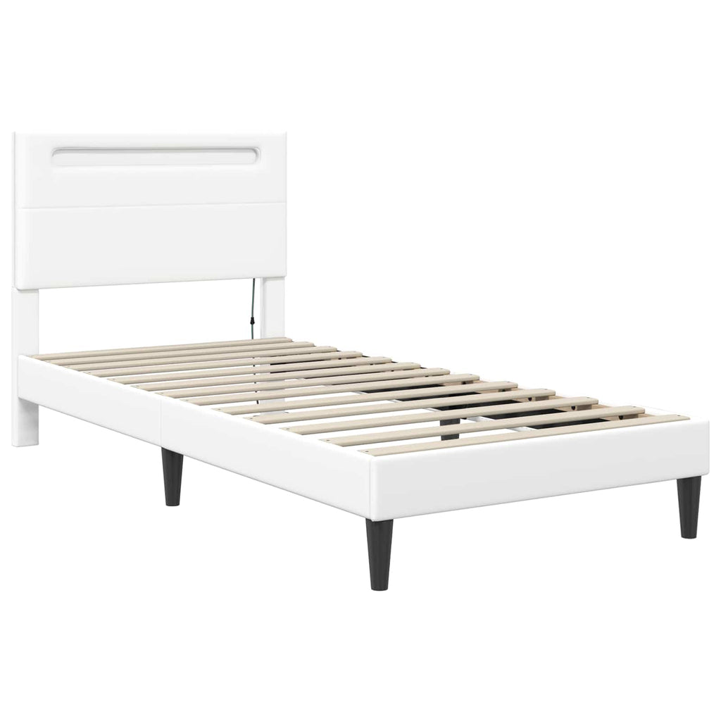 vidaXL Ramka łóżka z paskami LED Biały 100 x 200 cm Ekoskóra
