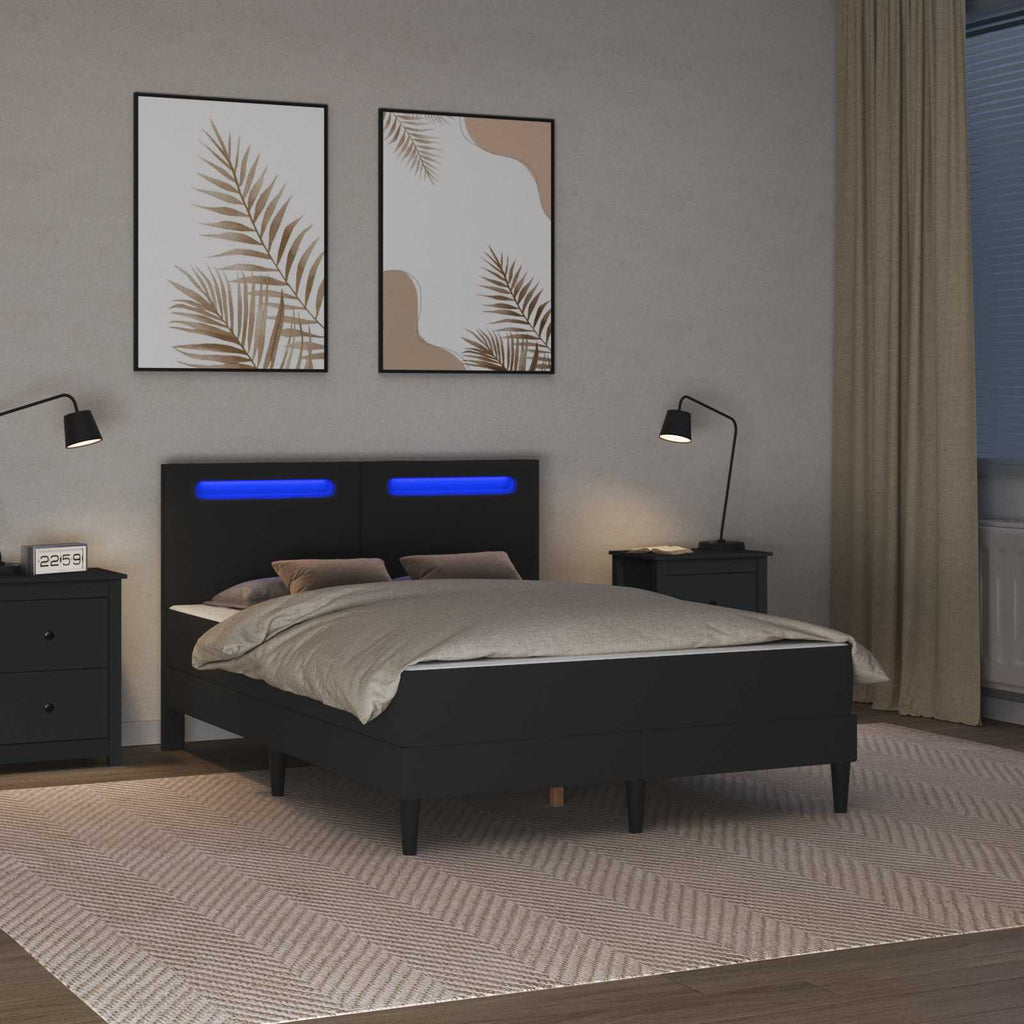 vidaXL Ramka łóżka z paskami LED Z zagłówkiem 2 pcs Ekoskóra