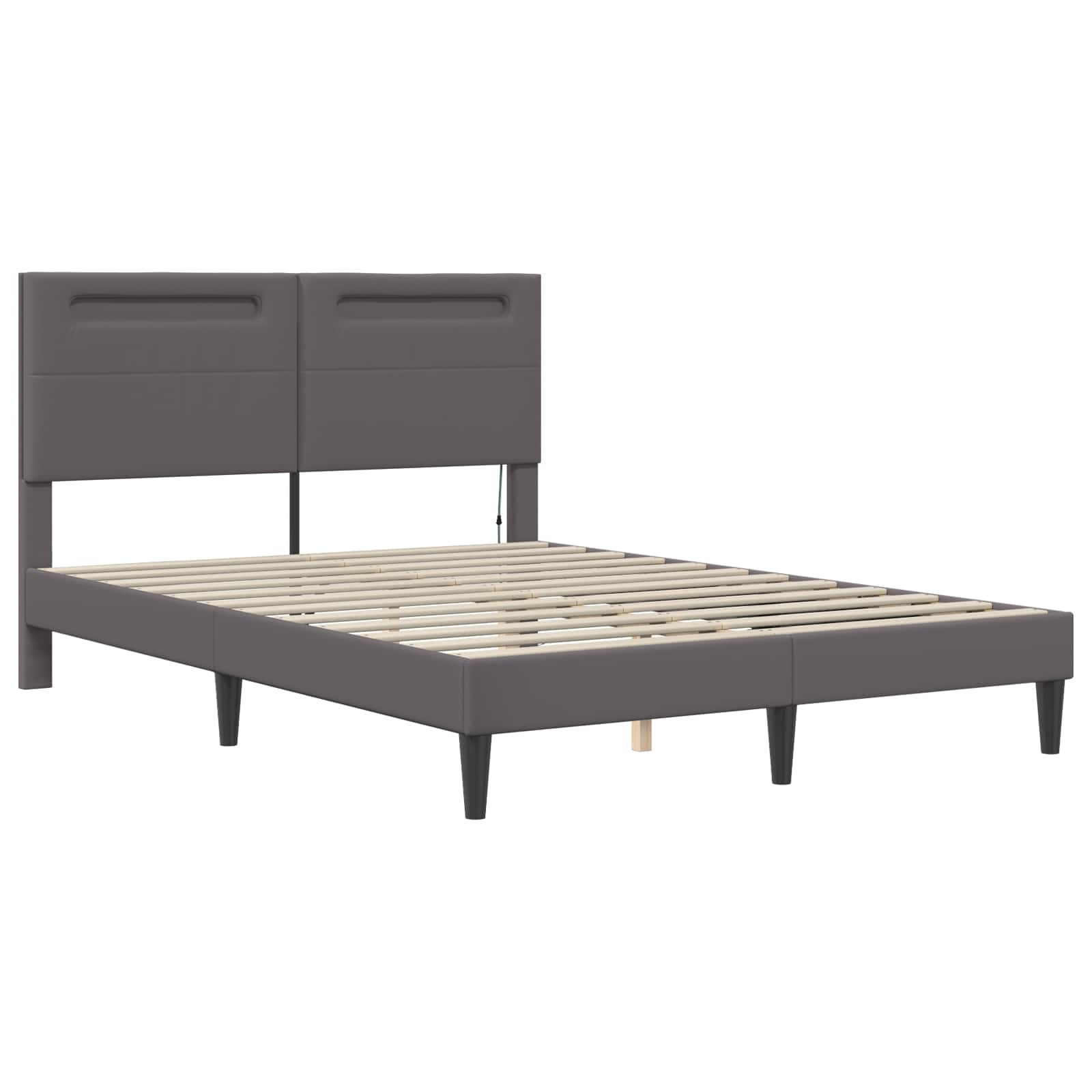 vidaXL Ramka łóżka z paskami LED Szary 120 x 200 cm Ekoskóra