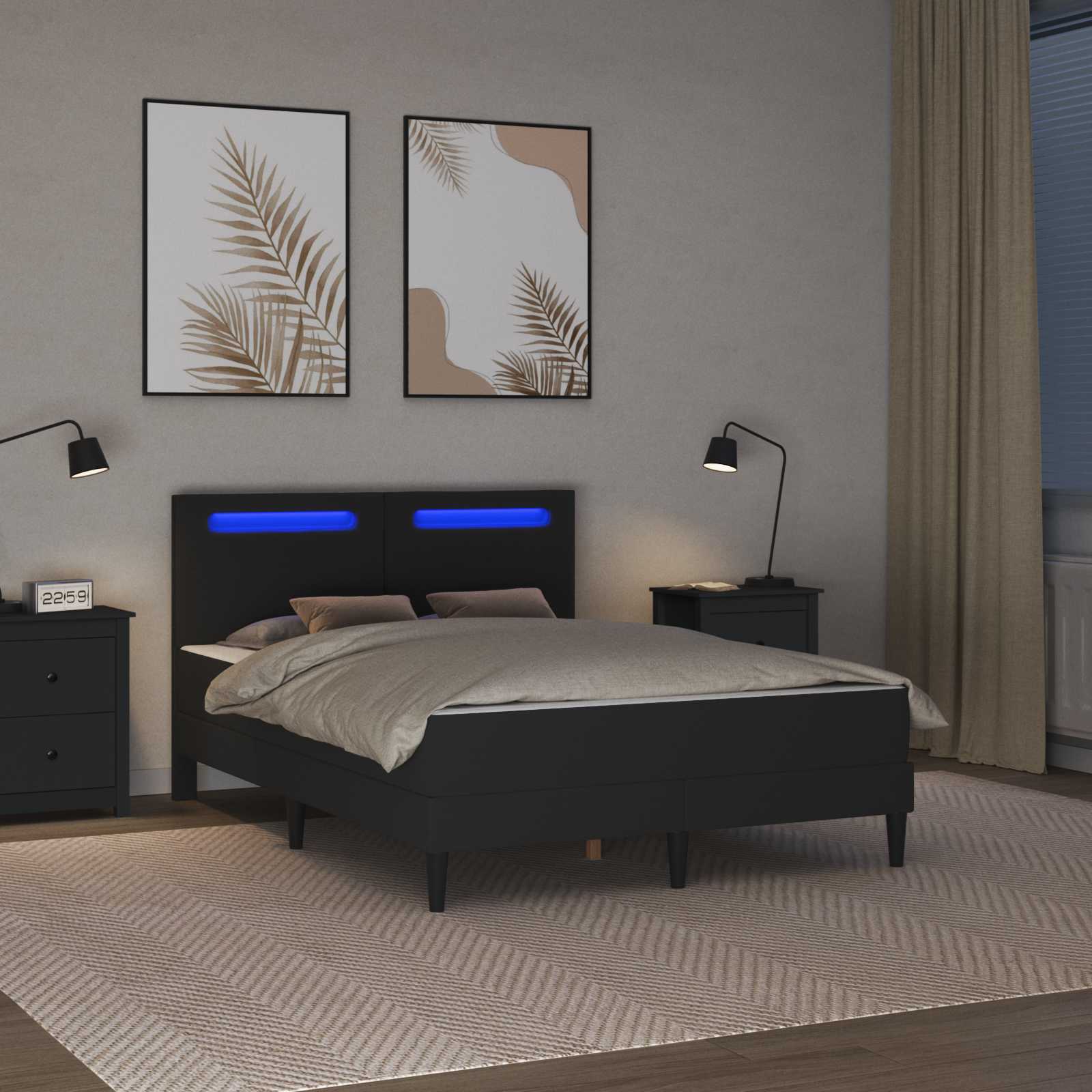 vidaXL Ramka łóżka z paskami LED Czarny 120 x 200 cm Ekoskóra