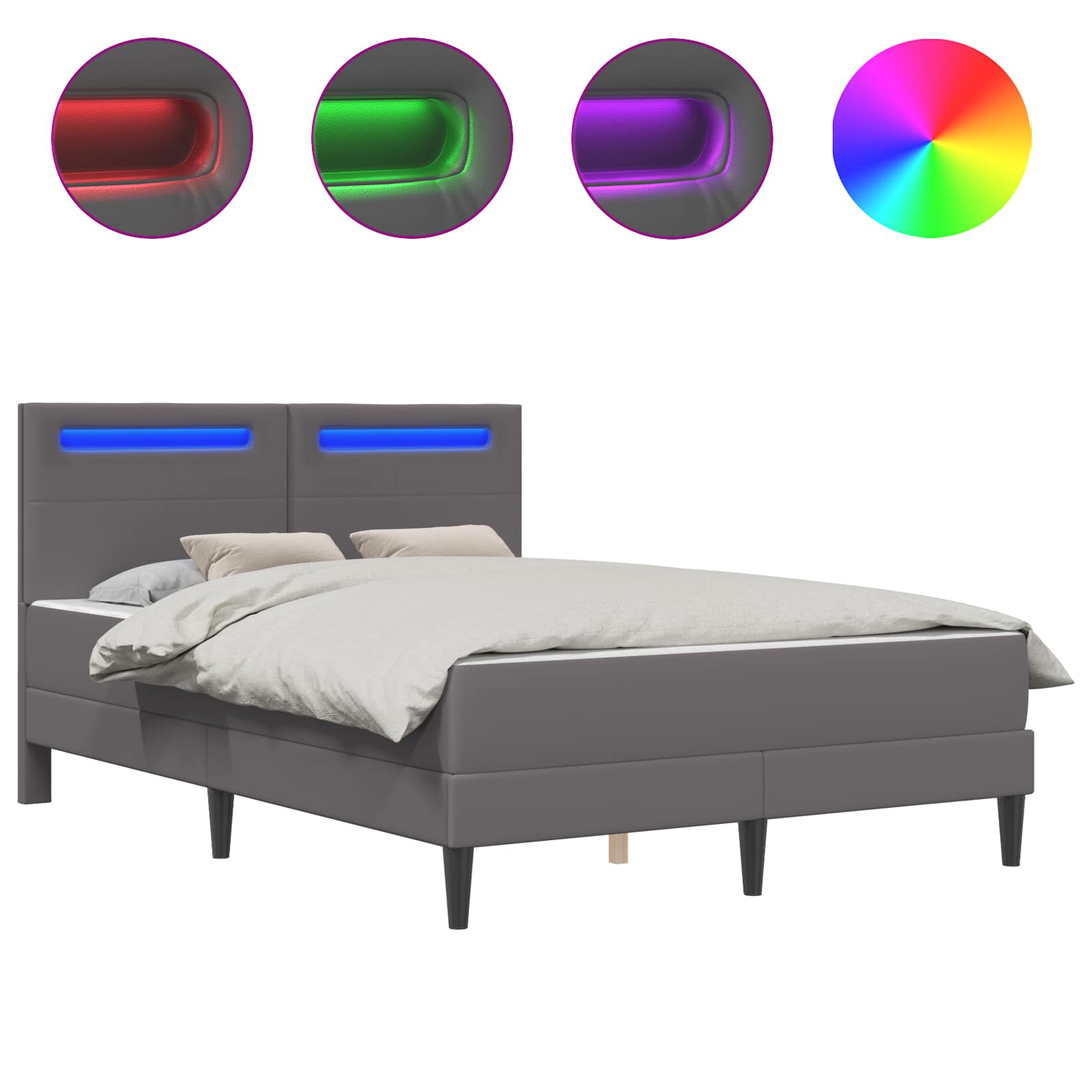 vidaXL Ramka łóżka z paskami LED Szary 140 x 190 cm Ekoskóra