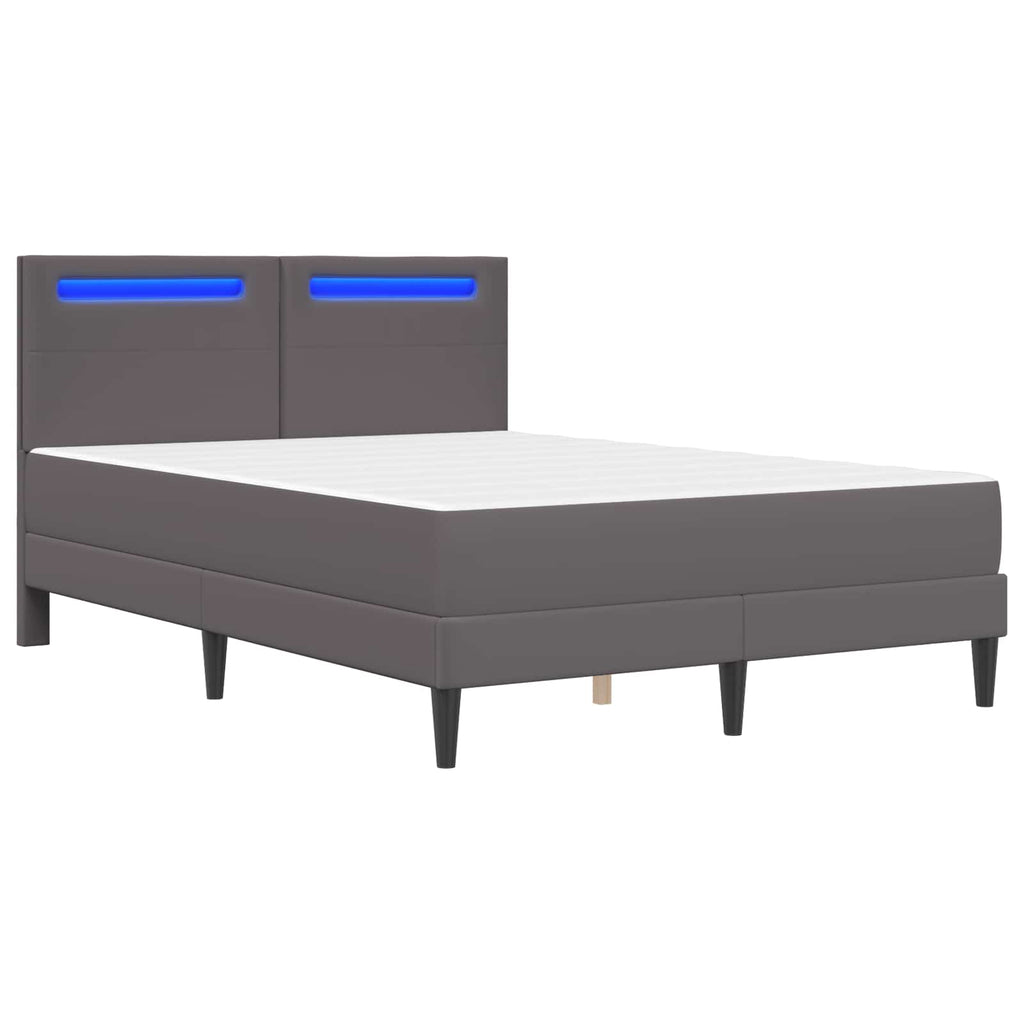 vidaXL Ramka łóżka z paskami LED Szary 140 x 190 cm Ekoskóra