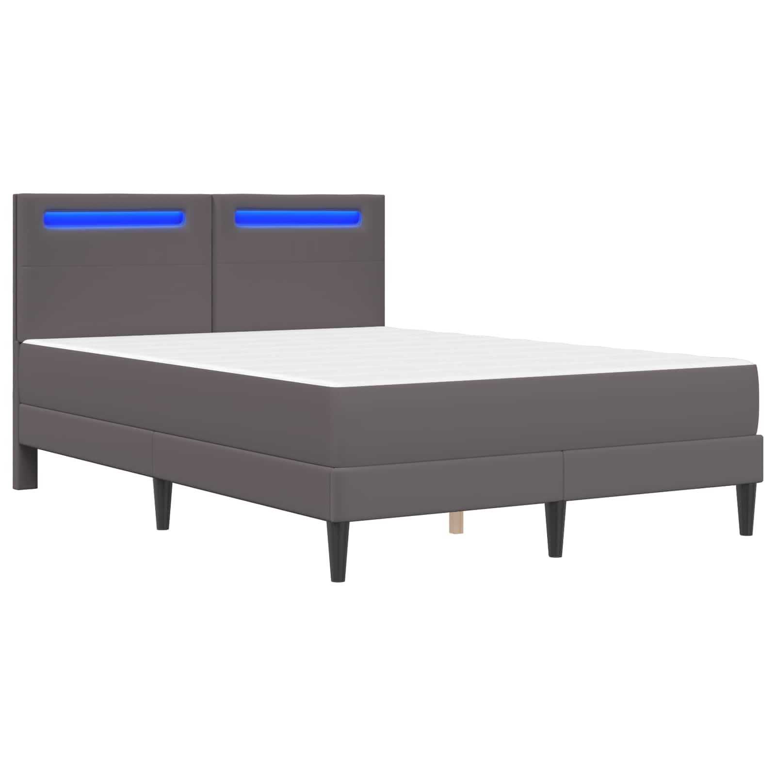 vidaXL Ramka łóżka z paskami LED Szary 140 x 190 cm Ekoskóra
