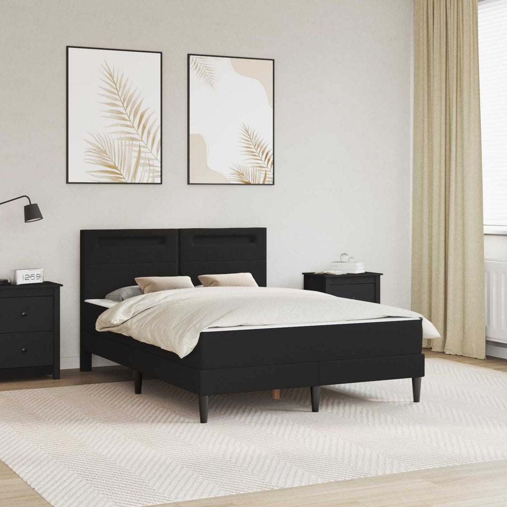 vidaXL Ramka łóżka z paskami LED Czarny 140 x 190 cm Ekoskóra