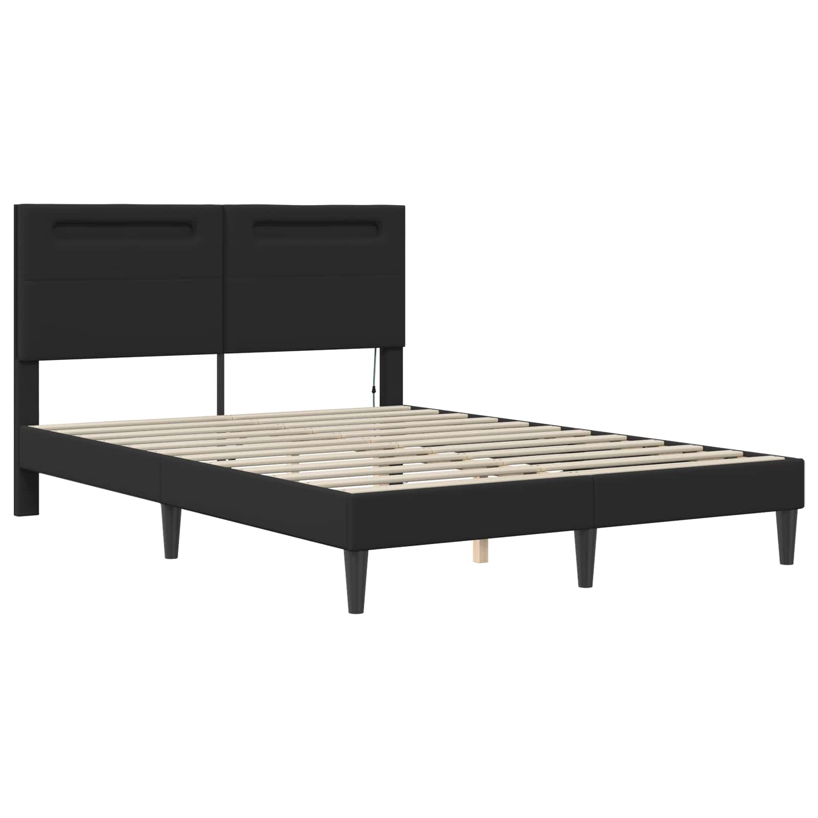 vidaXL Ramka łóżka z paskami LED Czarny 140 x 190 cm Ekoskóra