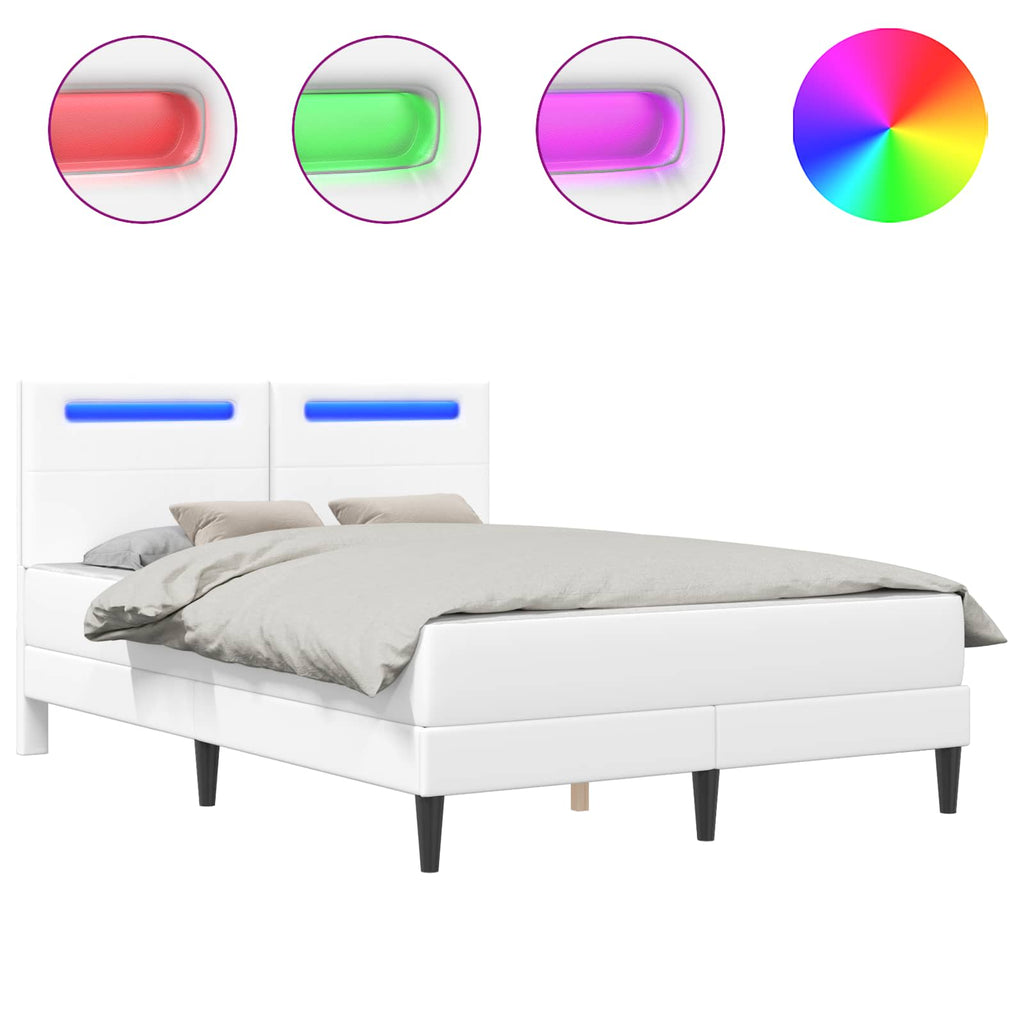 vidaXL Ramka łóżka z paskami LED Biały 140 x 190 cm Ekoskóra