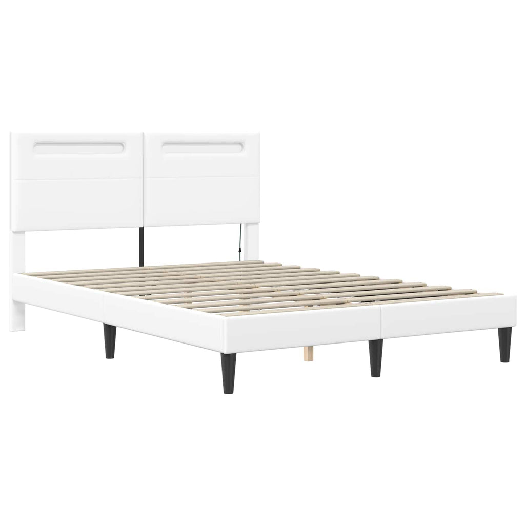 vidaXL Ramka łóżka z paskami LED Biały 140 x 190 cm Ekoskóra