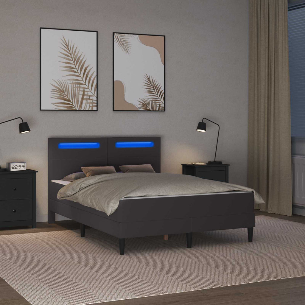 vidaXL Ramka łóżka z paskami LED Szary 140 x 200 cm Ekoskóra