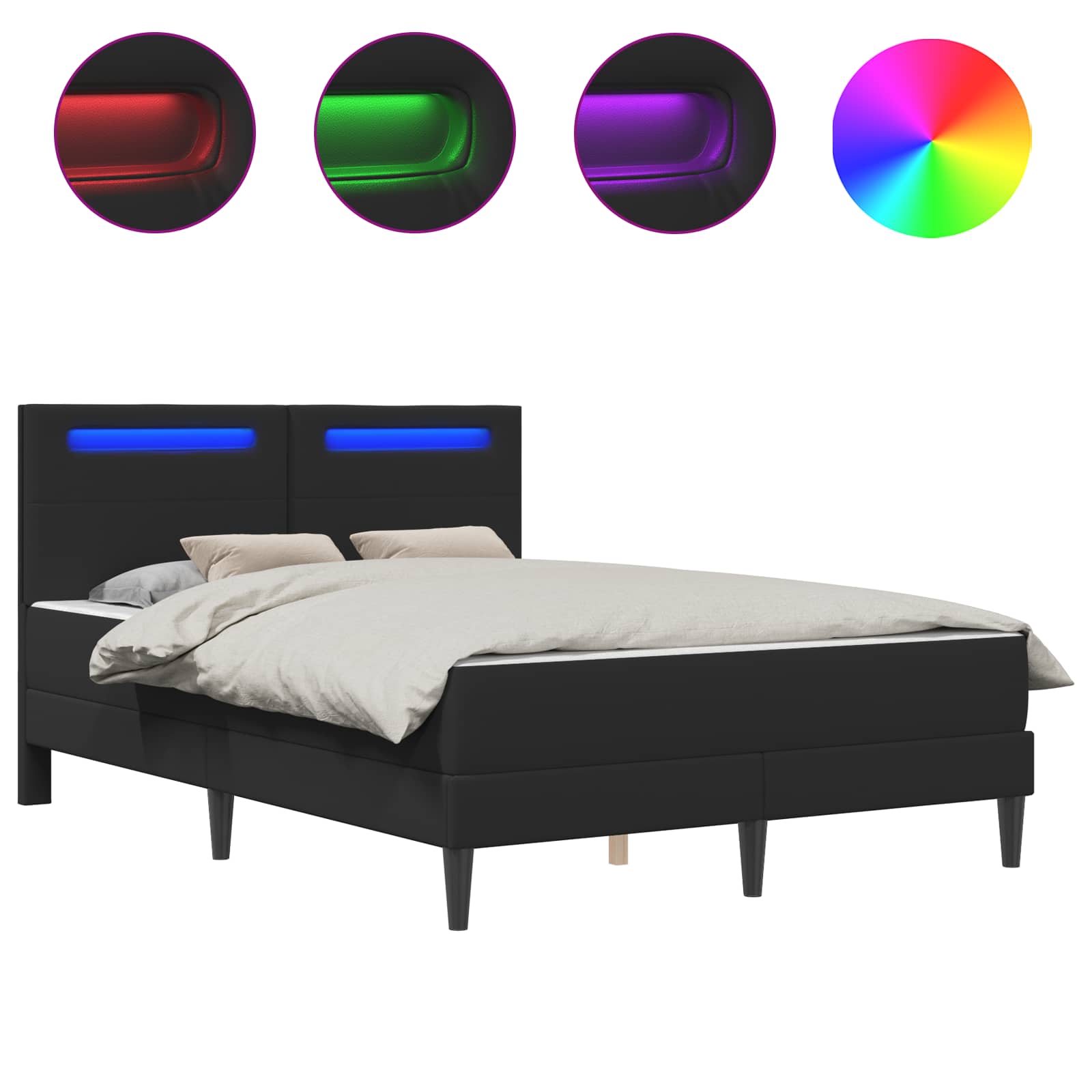 vidaXL Ramka łóżka z paskami LED Czarny 160 x 200 cm Ekoskóra