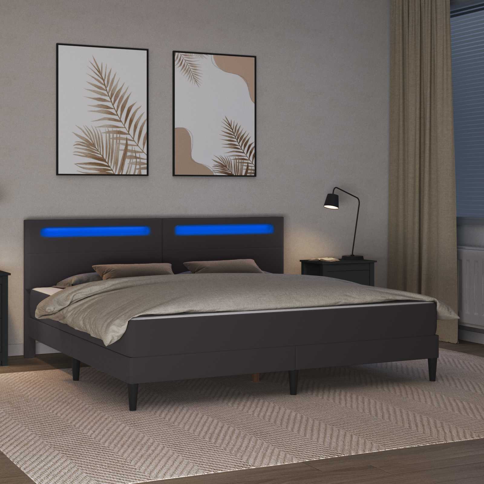 vidaXL Ramka łóżka z paskami LED Szary 180 x 200 cm Ekoskóra