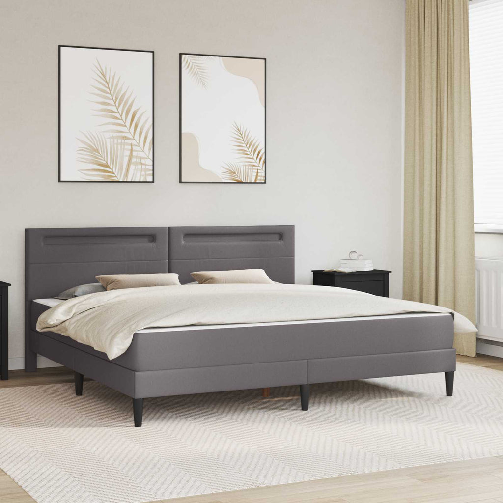 vidaXL Ramka łóżka z paskami LED Szary 180 x 200 cm Ekoskóra