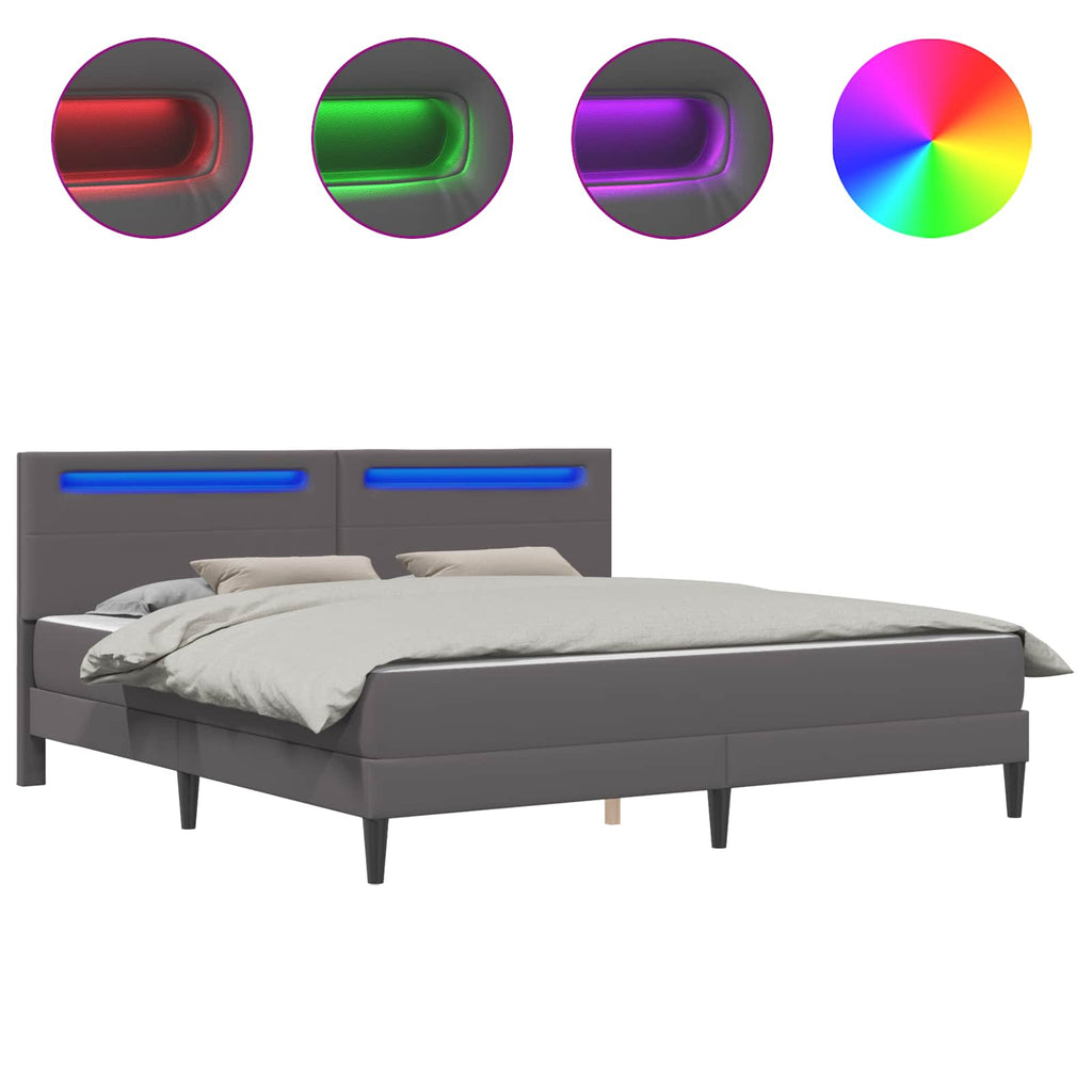 vidaXL Ramka łóżka z paskami LED Szary 180 x 200 cm Ekoskóra