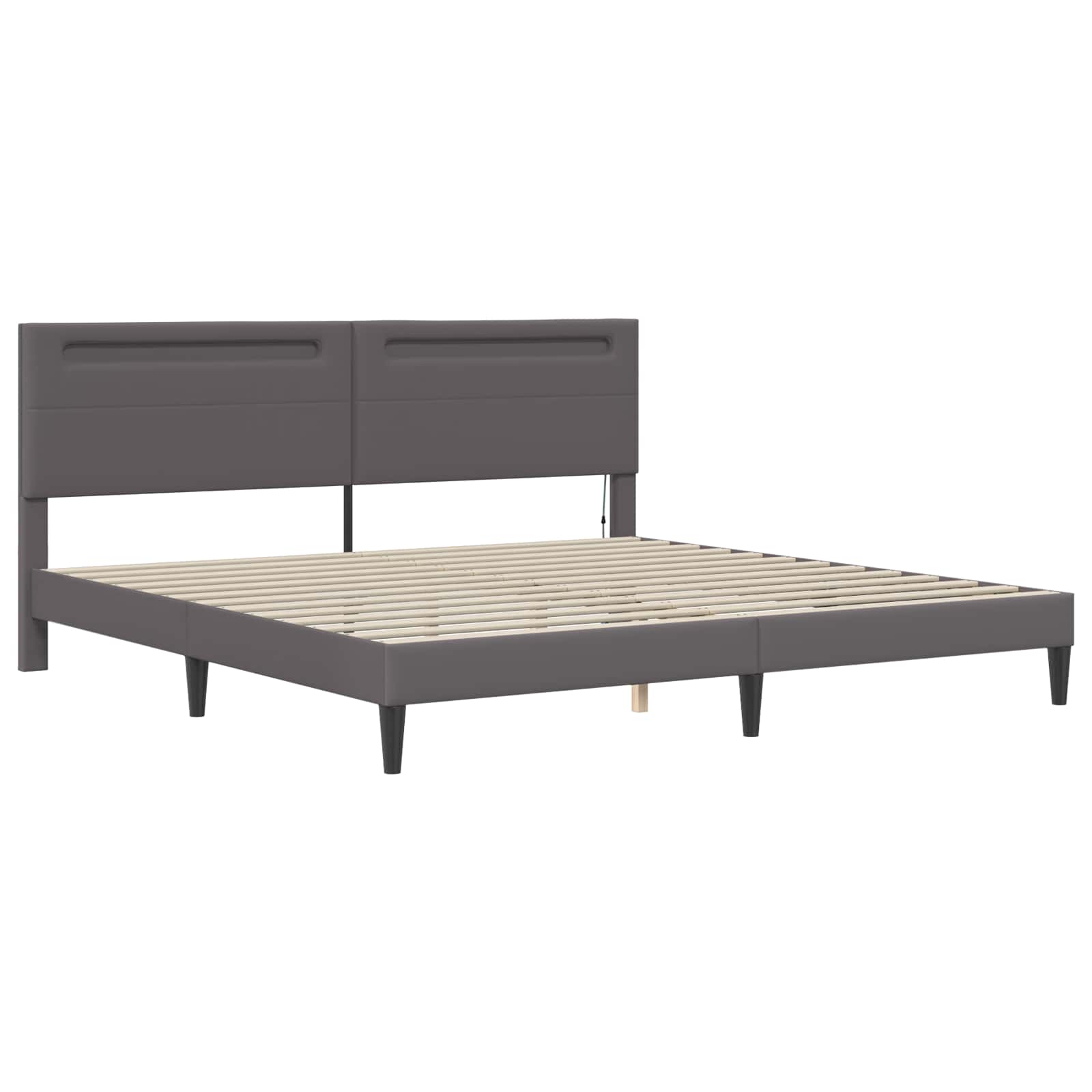 vidaXL Ramka łóżka z paskami LED Szary 180 x 200 cm Ekoskóra
