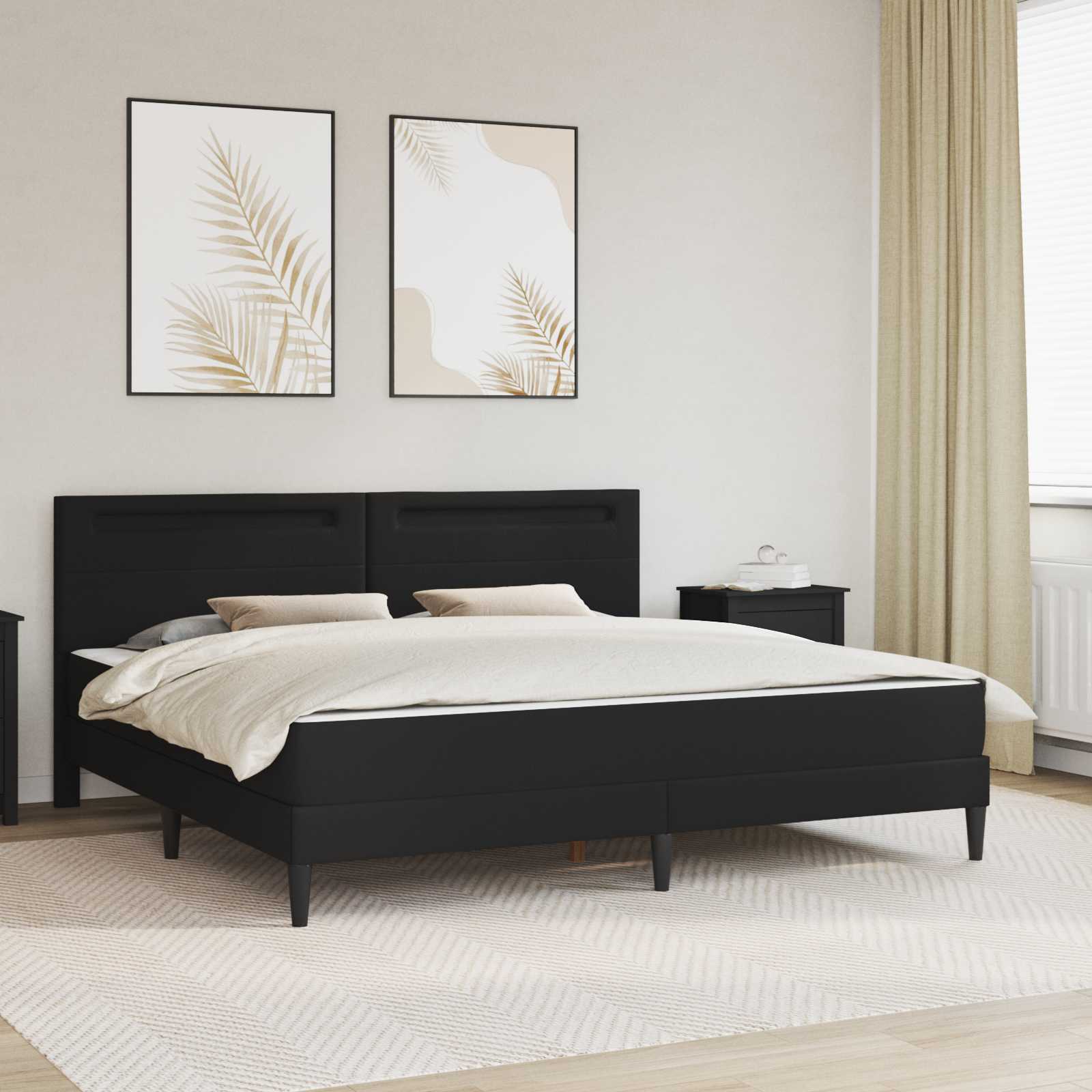 vidaXL Ramka łóżka z paskami LED Czarny 180 x 200 cm Ekoskóra