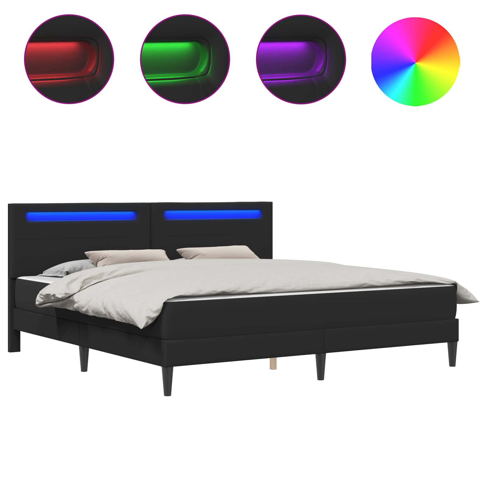 vidaXL Ramka łóżka z paskami LED Czarny 180 x 200 cm Ekoskóra
