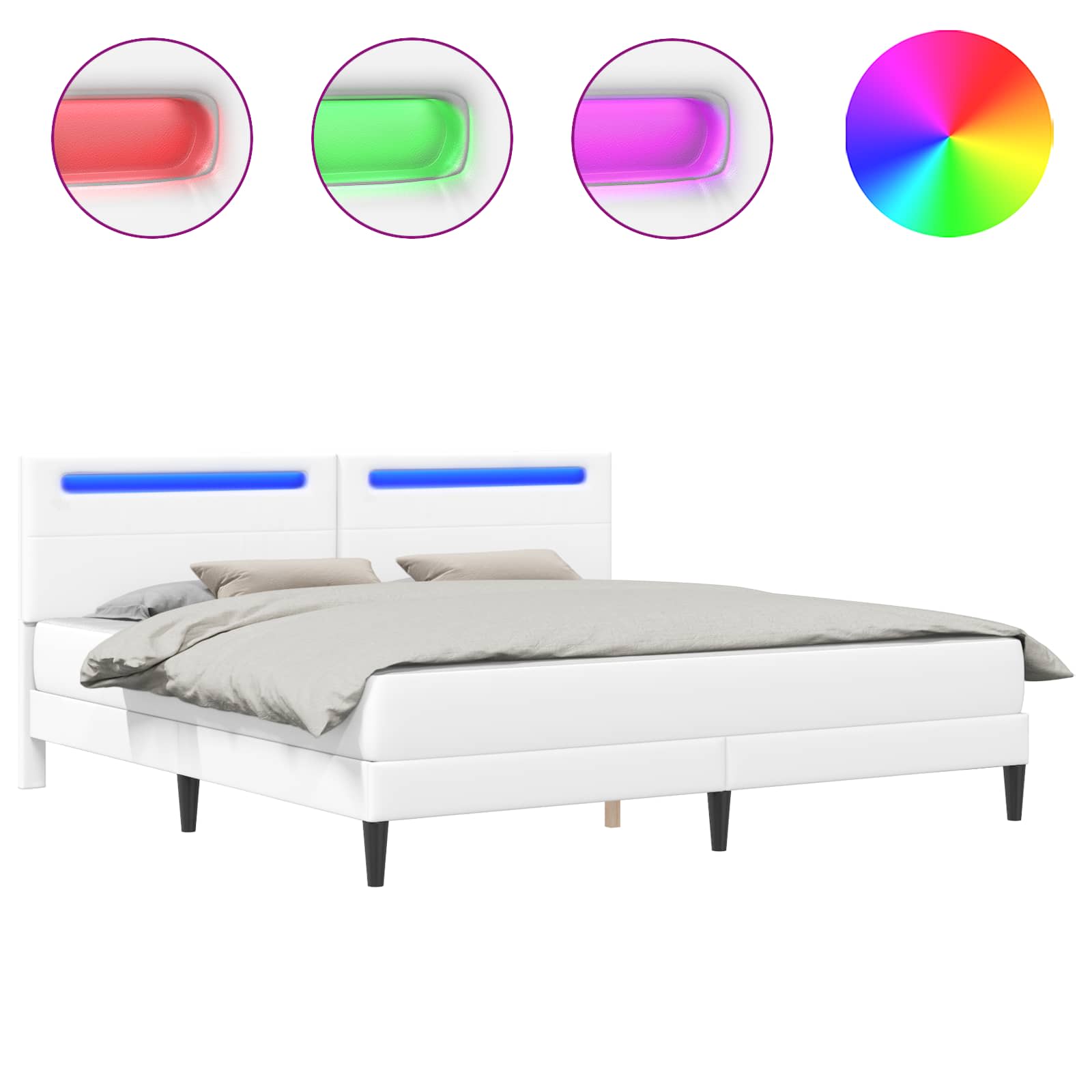 vidaXL Ramka łóżka z paskami LED Biały 180 x 200 cm Ekoskóra