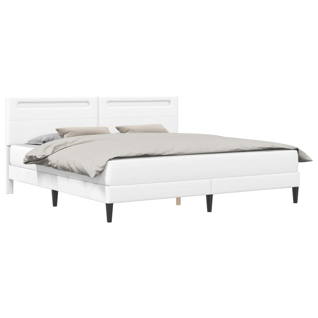 vidaXL Ramka łóżka z paskami LED Biały 180 x 200 cm Ekoskóra