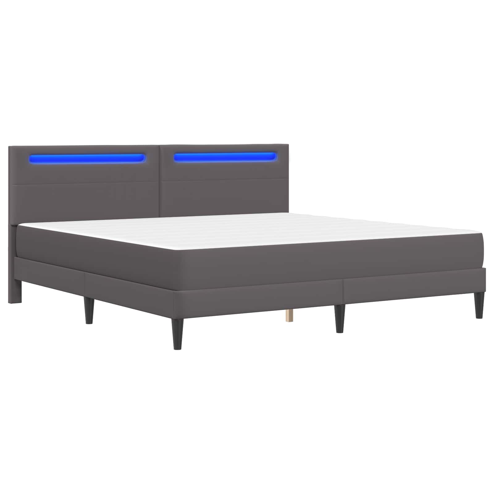 vidaXL Ramka łóżka z paskami LED Szary 200 x 200 cm Ekoskóra