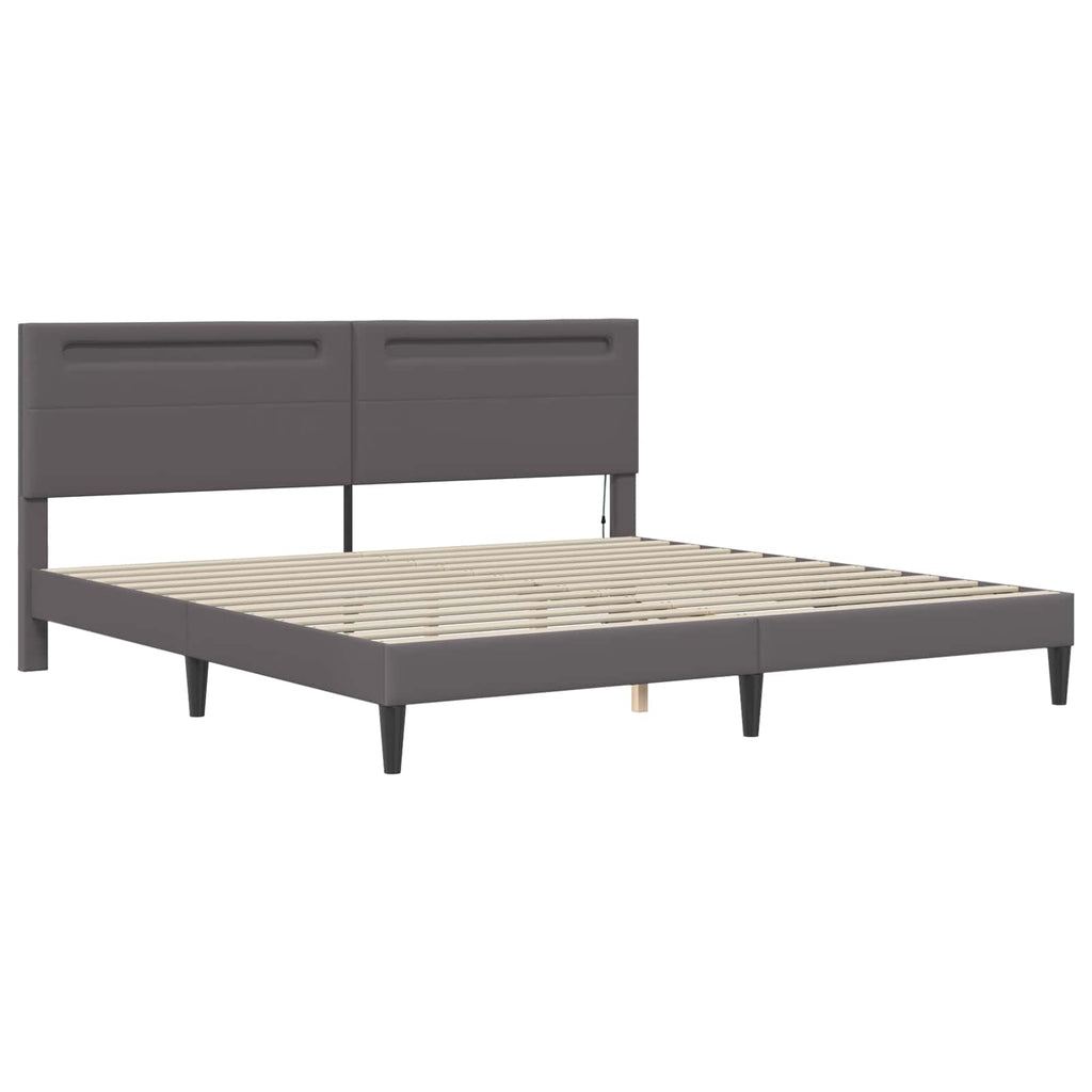 vidaXL Ramka łóżka z paskami LED Szary 200 x 200 cm Ekoskóra