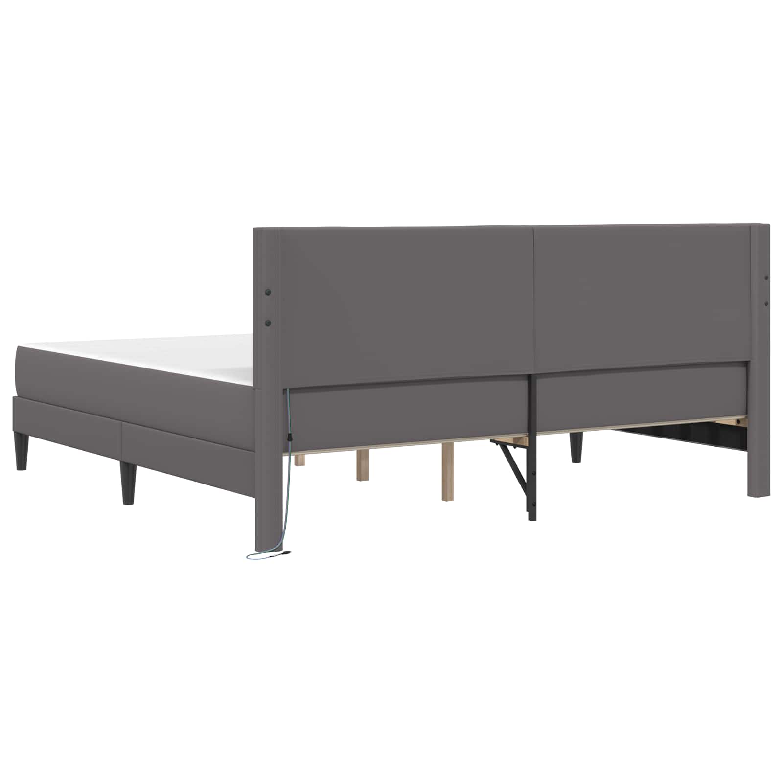vidaXL Ramka łóżka z paskami LED Szary 200 x 200 cm Ekoskóra