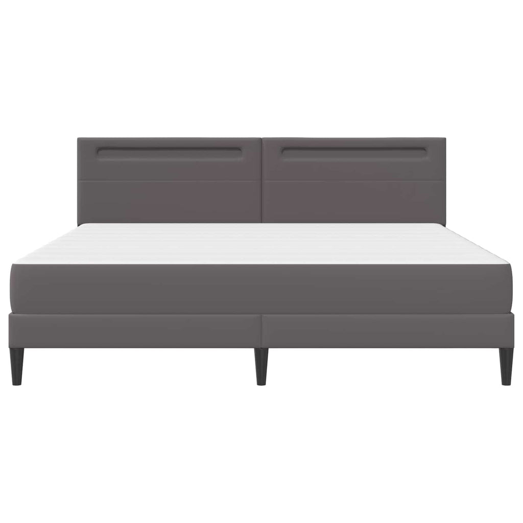 vidaXL Ramka łóżka z paskami LED Szary 200 x 200 cm Ekoskóra