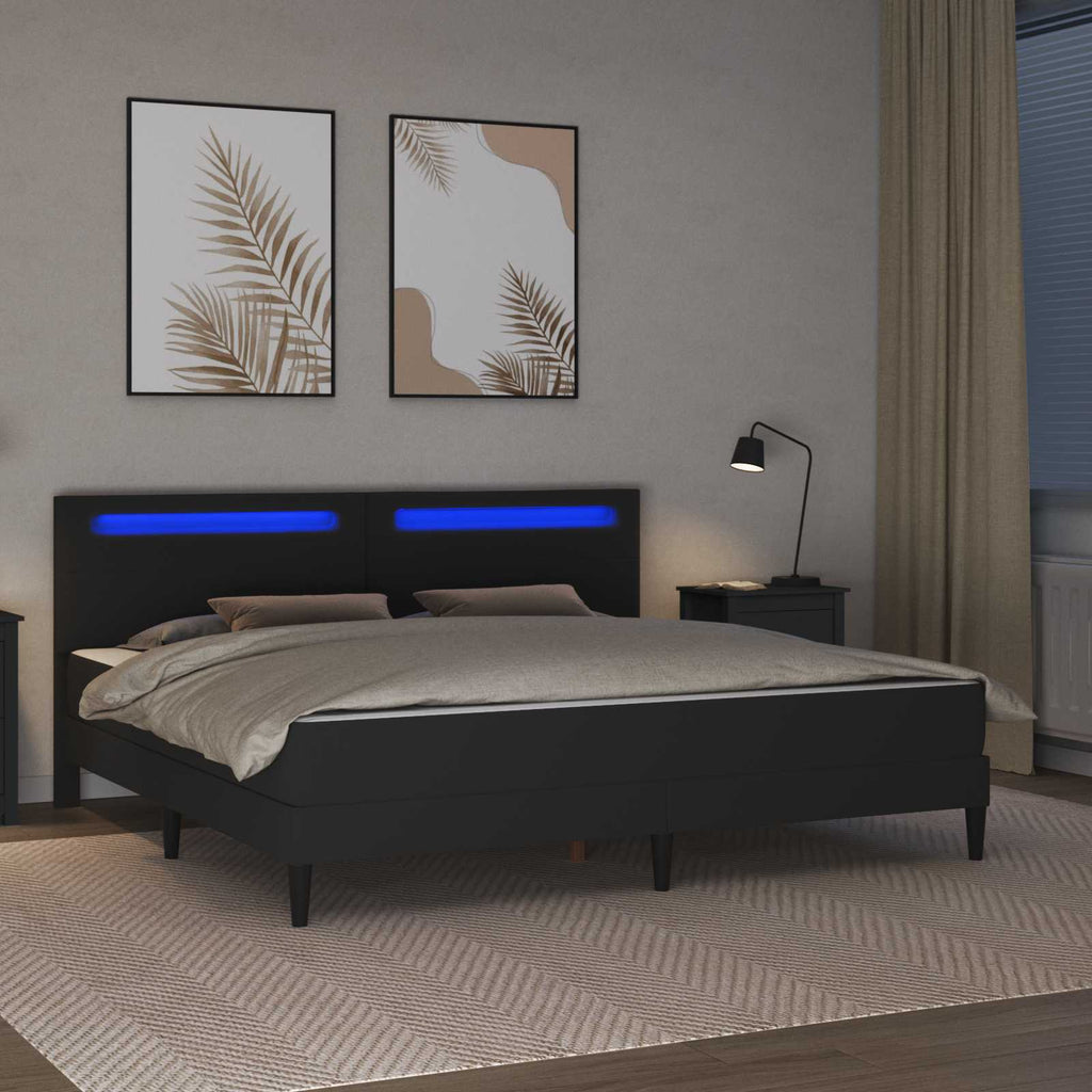 vidaXL Ramka łóżka z paskami LED Czarny 200 x 200 cm Ekoskóra