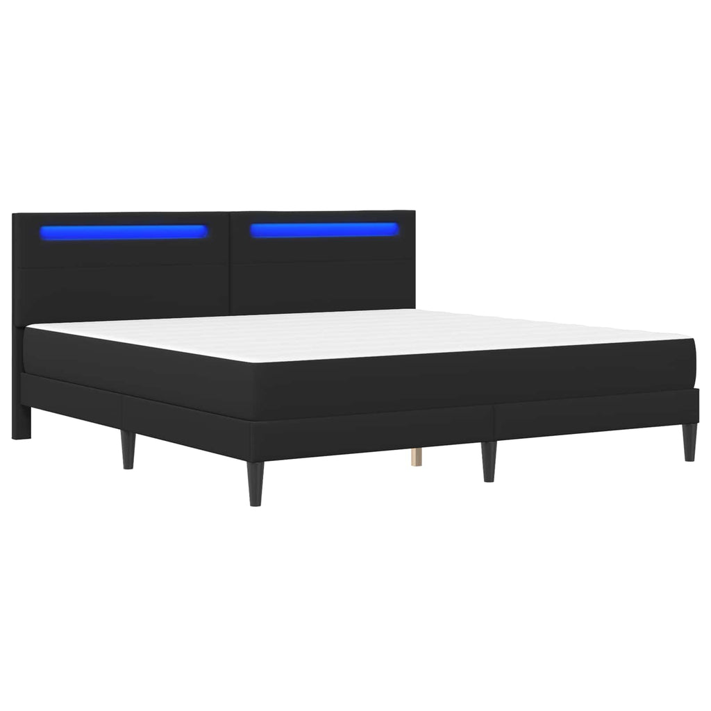 vidaXL Ramka łóżka z paskami LED Czarny 200 x 200 cm Ekoskóra