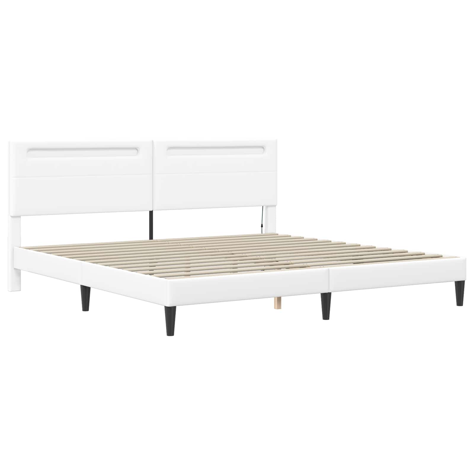 vidaXL Ramka łóżka z paskami LED Biały 200 x 200 cm Ekoskóra