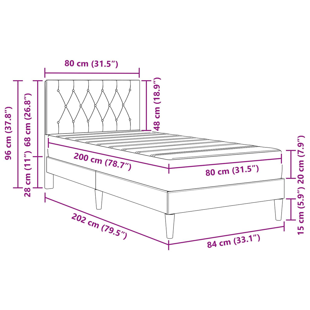 vidaXL Rama łóżka z materacem Z zagłówkiem Czarny 80 x 200 cm Aksamit