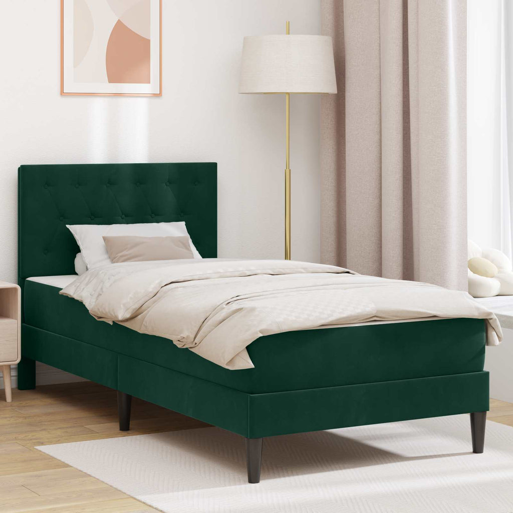 vidaXL Rama łóżka z materacem Ciemna zieleń 90 x 190 cm Aksamit