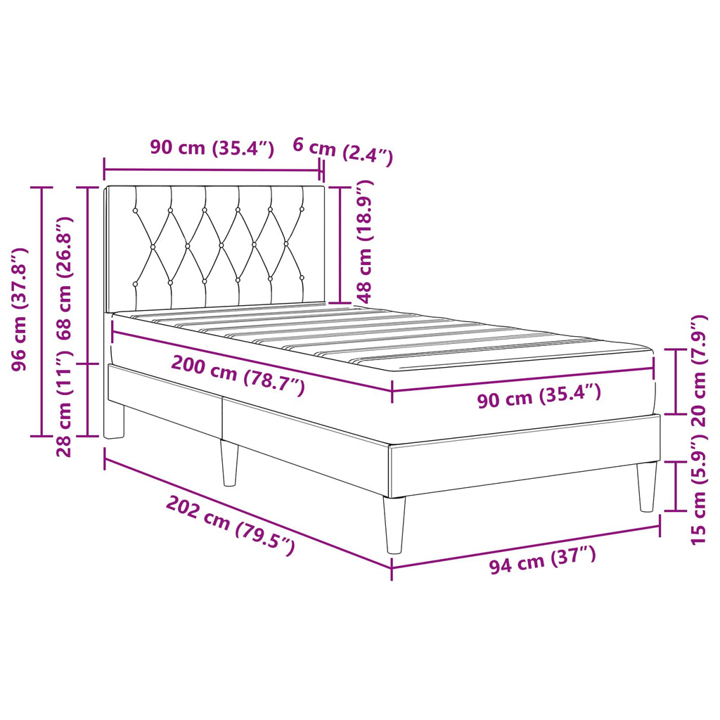 vidaXL Rama łóżka z materacem Ciemna zieleń 90 x 200 cm Aksamit