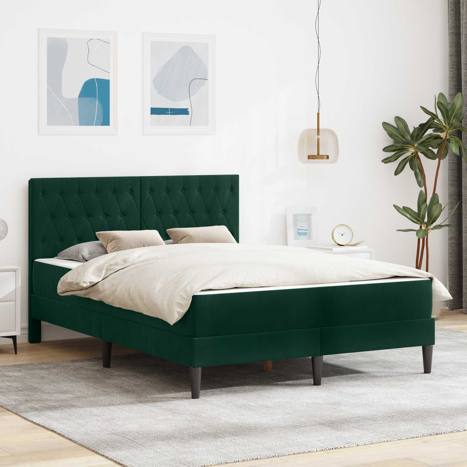vidaXL Rama łóżka z materacem Ciemna zieleń 120 x 200 cm Aksamit