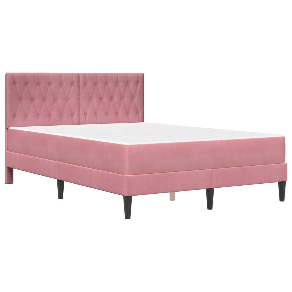 vidaXL Rama łóżka z materacem Z zagłówkiem Różowy 140 x 190 cm Aksamit
