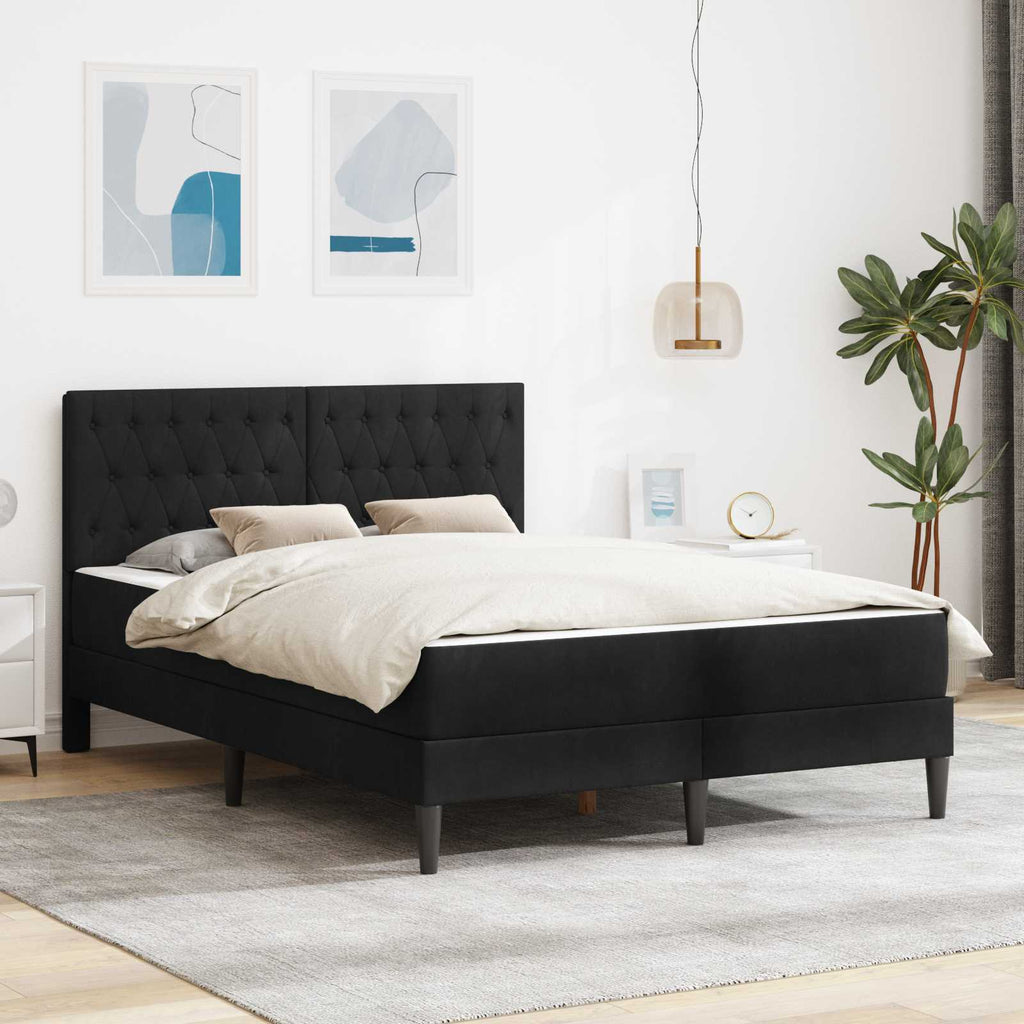 vidaXL Rama łóżka z materacem Z zagłówkiem Czarny 140 x 190 cm Aksamit