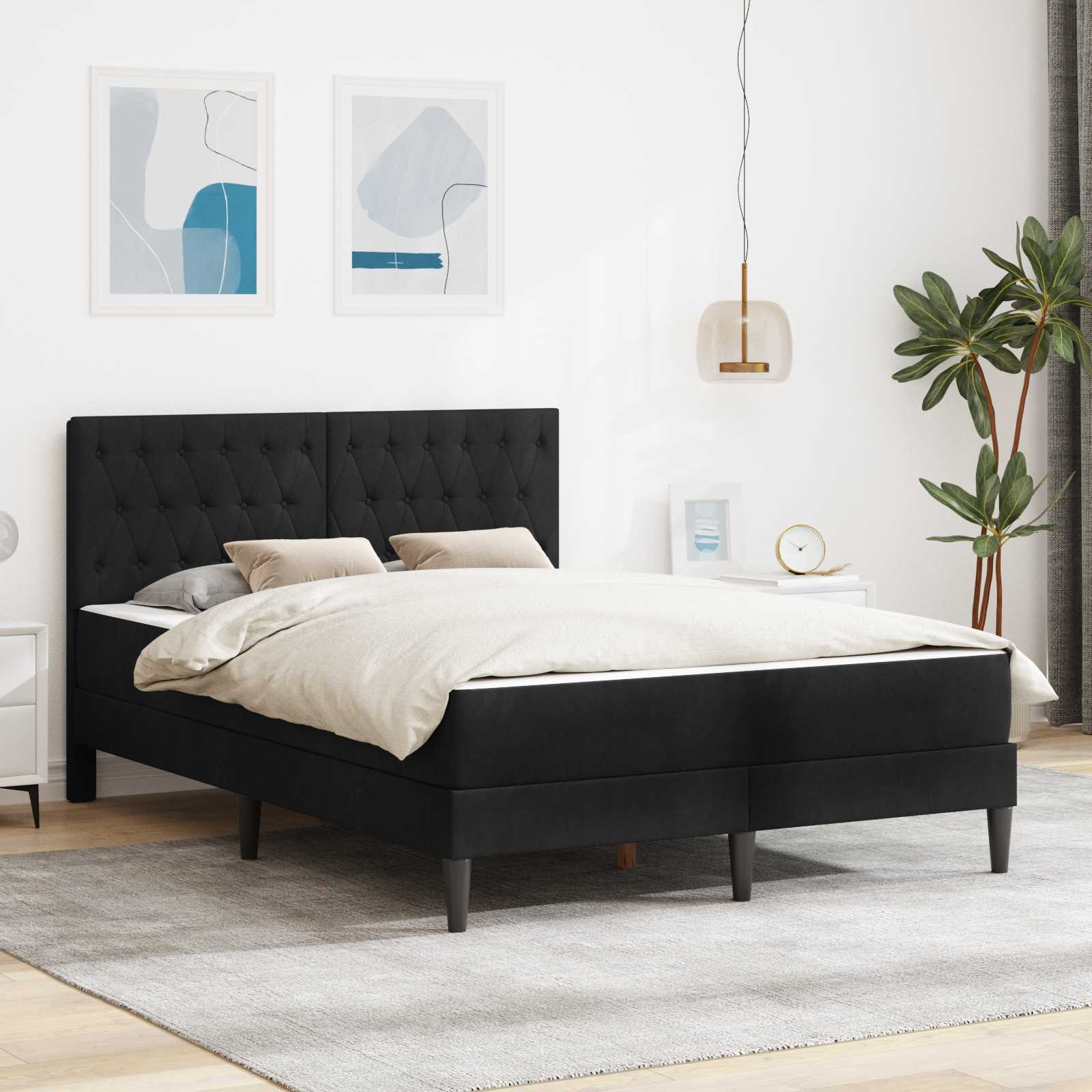 vidaXL Rama łóżka z materacem Z zagłówkiem Czarny 140 x 190 cm Aksamit