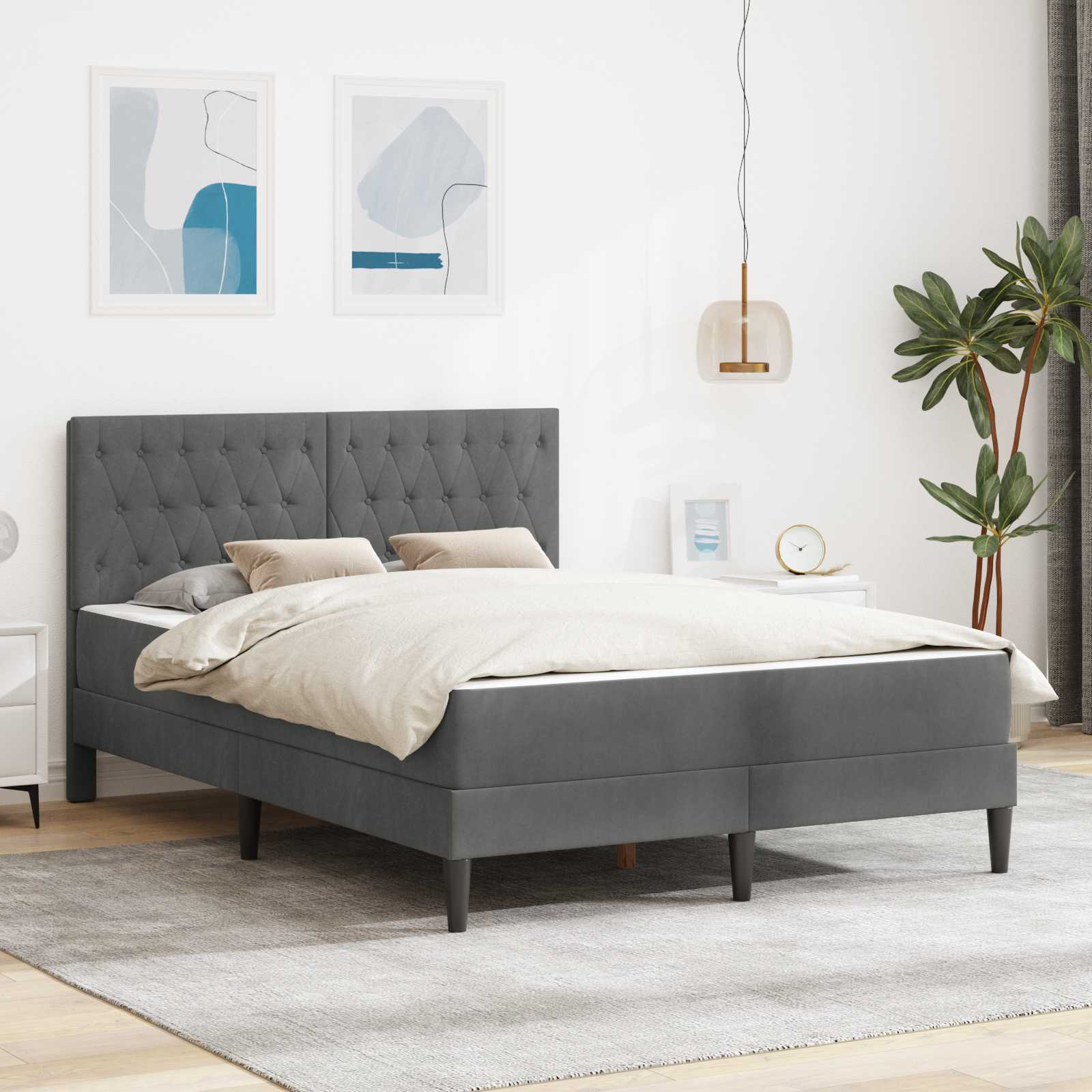 vidaXL Rama łóżka z materacem Ciemnoszary 160 x 200 cm Aksamit