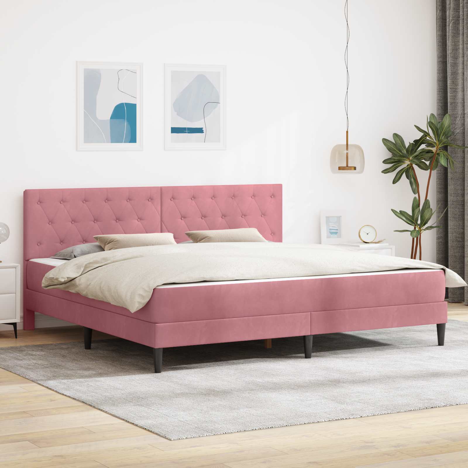 vidaXL Rama łóżka z materacem Z zagłówkiem Różowy 180 x 200 cm Aksamit